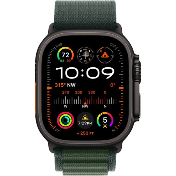 Apple Watch Ultra 2 GPS + Cellular 49mm Black Titanium Case with Dark Green Alpine Loop - Medium