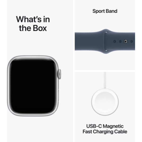 Apple Watch Series 9 - 45mm - Silver Aluminum Case with Storm Blue Sport Band - M/L